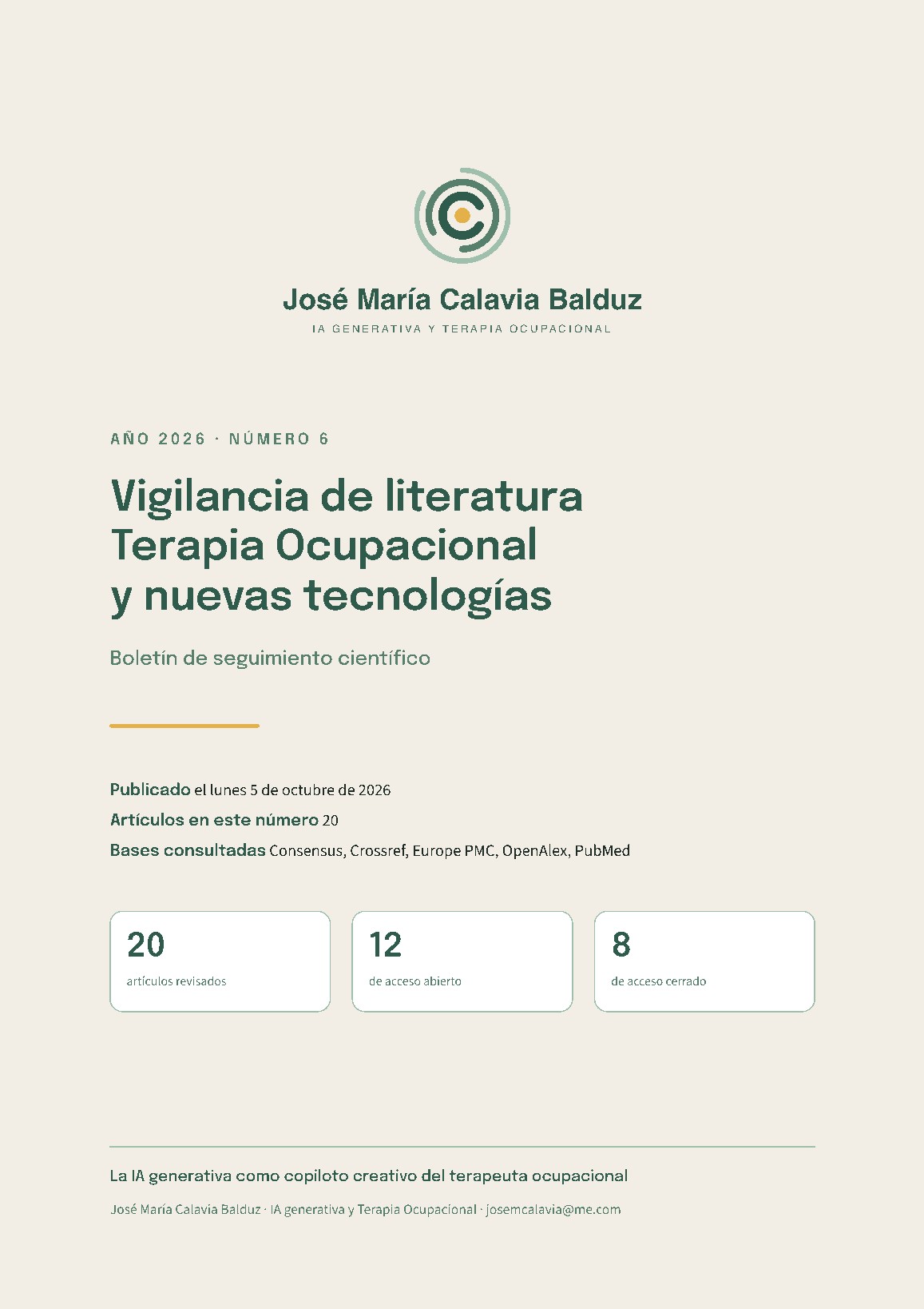 Portada Boletín Nº 6 - Vigilancia de literatura Terapia Ocupacional y Nuevas Tecnologías